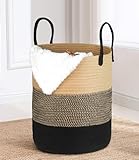 VORHOT Wäschekorb Geflochten aus Baumwolle, 66L Wäschesammler mit Henkel, Laundry Baskets Aufbewahrungskorb für Decken Spielzeug, Korb Wäsche Organizer für Wäschekammer Kinderzimmer Bad, 38x45cm