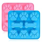 MJFENDAI 2 Stück Silikonformen für Hund, Paw and Bone Hundekekse Backform, Backmatte Hundekekse für Schokolade, Süßigkeiten, Gelee, Eiswürfel, Hund Behandelt, Hundepfote und Knochenform, Kekse