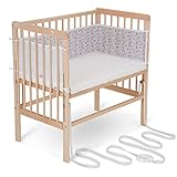 FabiMax 4531 Beistellbett BOXSPRING Natur, inkl. Matratze Comfort und und Netz-Nestchen graue Sterne auf weiß
