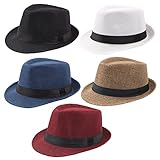 Geebuzz 5er Pack Kurze Krempe Fedora Hut für Männer Frauen Klassischer Sommer Strand Sonnenhut Panama Gatsby Fedora Hüte (as3, Alpha, m, l, 5er Pack - Schwarz + Weiß + Khaki + Blau + Weinrot)