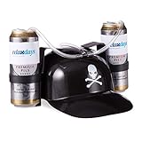 Relaxdays Trinkhelm Pirat, Helm mit Schlauch, für 2 Dosen Bier, Karneval Spaß Partyartikel, Totenkopf Bierhelm, schwarz