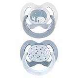 babynova Silikon Schnuller 2er-Set mit Sterilisationsbox - Schnuller Größe 1, 0-6 Monate - kiefergerechter Nuckel – BPA-frei – Made in Germany - Elefanten