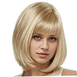 Perücke für Frauen 14 '' Hochtemperaturdraht kurz blonde Perücke mit Pony verstellbaren, atmungsaktiven Blonden mit realistischer Kopfhaut für Halloween, Partys, Hochzeiten und mehr