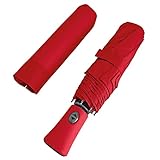 Regenschirm Taschenschirm Rot für Damen mit Auf und Zu Automatik - Regen Schirm Groß Sturmfest - Regenschutz Minischirm Kompakt Leicht - Frauen Umbrella Einfarbig Stumsicher - Durchm 100 cm (Rot)