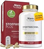 Stoffwechsel Komplex - Hochdosiert mit Grüntee, Grüner Kaffee, Bittermelone, Guarana, Cholin und Ingwer - 90 vegane Stoffwechsel Kapseln - Tabletten Diät Unterstützung I NaroVital Stoffwechsel Plus