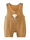 inhzoy Baby Jungen Mädchen Overall Sommer Ärmelloser Süße Tier Dekorierter Jumpsuit Träger Strampler mit Druckknopf Braun 86-92