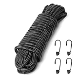 Gebiuhoo Gummiseil 20m Schwarz Expanderseil 8mm Expander Seil Gummischnur Planenspanner Seil Planenseil Spannseil mit 4 Stück Spiralhaken