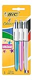 Bic 4 Colour Shine Kugelschreiber, 2er-Pack plus 1 Stück gratis,farblich sortiert