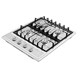 Gaskochfeld 4 Flammig Edelstahl Gasherd 3.0KW+1.75KW+1.0KW Eingebautes Kochfelder mit Gusseisernen Stützen Erdgas 59×51cm Einbau Gaskocher Vier Brenner Gas Herd für Innenbereich Wohnmobil