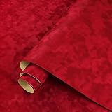 ReWallpaper Samtstoff Selbstklebend Rot Tapete Vintage 44.5CMx7M Beflockte Stofftapeten für Wohnzimmer Schlafzimmer Rot Samt Strukturtapete Selbstklebend Samtstoff Dicke Wandtapete Stoffoptik