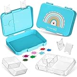 My Vesperbox – Len - Bento Box Kinder - Lunchbox mit 4+2 Fächern - extrem robust – Brotdose – Brotbox ideal für Kindergarten und Schule… (Hellblau- Regenbogen)