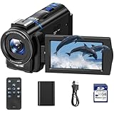 Videokamera 4K, 48MP Camcorder Vlogging Camera für YouTube, 16X Digitalzoom Nachtsicht Vlog Kamera, 3' 270° drehbarer Touchscreen Webcam Video Camera 4K mit 32GB SD-Karte, Fülllicht, Fernbedienung