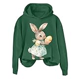 Damen Kapuzenpullover Sweatshirt Damen Damen Sweatshirt Sweatshirt Damen Ohne Kapuze Damen Bekleidung Reduziert Langärmliges Kapuzen-Sweatshirt mit Ostermuster für Damen Damen Bekleidung (Green, S)