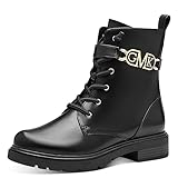 MARCO TOZZI by Guido Maria Kretschmer Damen Stiefeletten zum Schnüren aus Kunstleder mit Reißverschluss, Schwarz (Black/Gold), 38 EU