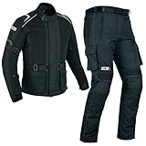 BOS Schwarze- Motorradkombi Jacke+Hose Textil Mit Protektoren-Wasserdicht (XL)