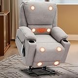 Anunweldo Aufstehsessel für Senioren, Liegesessel mit Massagegerät und Heizfunktion, Elektrischer Aufstehsessel mit Getränkehaltern, USB-Anschluss und 2 Seitentaschen (Hellgrau)
