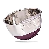 REISHUNGER Reis Waschschüssel und Gemüsesieb aus Edelstahl (aubergine) - Sieb zum Waschen von Reis und Gemüse - Mit rutschfestem Silikonfuß