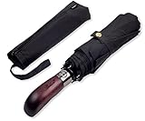 Balios® Regenschirm Mit Echtem Holzgriff -Optional | Auf Zu Automatik | Sturmfest & Windsicher | Taschenschirm Für Herren & Damen Schwarz (Designed in Britain) (BLACK with Luxury REAL WOOD Handle)