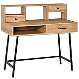 HOMCOM Schreibtisch Sekretär Computerbüro ABM. 105L x 55l x 100H cm 3 Schubladen + 3 Nischen Gestell Metall schwarz Tischplatte Holzimitat