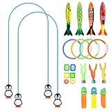 mizikuu 22 Stück Unterwasser Tauchspielzeug Set, Tauchen Spielzeug Pool Spielzeug Tauchringe Kinder Schwimmbad Wasserspielzeug Outdoor Algenspielzeug Edelsteinen Poolspielzeuge Poolparty Geschenk