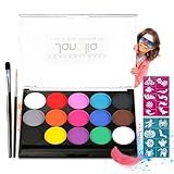 Janolia Gesichtsfarbe, Body Painting Kinderschminke Set mit 15 Farben, Halloween Gesichtsbemalung Professionelle Palette mit Bürste, Waschbar, Perfekt Körperbemalung für Halloween Ostern Themenpartys