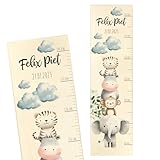 Geschenkfreude Messlatte Kinder personalisert 80-140cm - mit Tieren als Dekoration fürs Kinderzimmer - personalisierte Messlatte Kinder Holz - tolles Geburts Geschenk