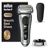 Braun Series 9 Pro+ Rasierer Herren Elektrisch, Elektrorasierer mit 5 Pro Rasierelementen, Langhaarschneider ProTrimmer, Ladestation, 60 Min Laufzeit, Wet & Dry, Made in Germany, 9517s, Silber