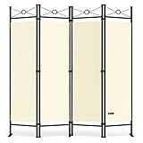 DEUBA® Trennwand 180x160cm 4 teilig Blickdicht Freistehend Faltbar Stabil Indoor Wohnzimmer Schlafzimmer Büro Raumteiler Spanische Wand Paravent Creme