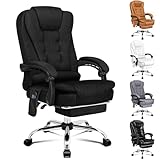 ALFORDSON Ergonomischer Bürostuhl, Schreibtischstuhl mit Wärmemassagefunktion, Leinenstoff Computerstuhl mit gepolsterten Armlehnen und weicher Kopfstütze, Drehstuhl mit Rollen, Dunkelschwarz, Leinen