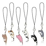 Molain Handykette Universal, 6 Stück Katzen Anhänger Handy OrnamentHandy Dekoration Accessoires Schlüsselanhänger Anhänger Taschenanhänger mit jedem Smartphone und Handy Hülle Unisex