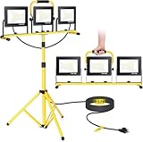 Yofuly Baustrahler mit Stativ 3x70W, LED Strahler Baustellenlampe 21000 Lumen Arbeitsleuchte mit Individuellem Schalter, 5M/16.4FT Kabel, Höhenverstellbar bis Max. 200cm Bauscheinwerfer Innen Außen