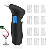 Peppy Tragbarer Alkoholtester zertifiziert – Tragbarer Alkoholtester mit LCD-Display, professioneller Alkoholtest mit 12 Mundstücken, ideal für Alkoholtests