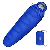 ALPIDEX Schlafsack Mumienschlafsack 4 Jahreszeiten 225 x 80 cm Duo Therm -17° C 400 GSM Kleines Packmaß Ultraleicht Reise Camping Trekking Outdoor Sleeping Bag Warm, Blau, Reißverschluss:Links