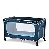 hauck Kinderreisebett Dream N Play Plus mit Transporttasche und Schlupf zum Spielen, Klein Zusammenklappbar, Baby Reisebett Kleinkind ab Geburt bis 15 kg (Navy/Aqua)