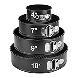 isheTao Springform, Set mit 4 Stück, Ø11/18/23/26cm, Backform, Profi-Kuchenform, rund, und Backutensilien, abnehmbarer Boden, antihaftbeschichtet, leakfest, verstellbar, Pizza und Quiches, Karbonstahl