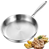 DELARLOCHEF Edelstahl Pfanne, Bratpfanne (28 cm/11 Zoll), 3-Schicht Komplett Ungiftig, 100% Schadstofffrei, Schnellwärmend 20% Energie Sparen, Hitzebeständig bis 400℃ – für Alle Herdarten