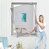 jarolift Fliegengitter für Fenster SlimLine Insektenschutz ohne Bohren, mit Alurahmen Spannrahmen, Mückenschutz Mückengitter, 110 x 150 cm, Silber