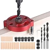 EFUTURETIME Selbstzentrierende Dübelvorrichtung Set, 6-10 mm Löcher Locator Holzbearbeitung, Vertikale Dübelhilfe für Zentrierbohren und Mittenfinder, Schnelle und präzise Stiftbefestigung, Rot