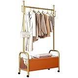 Kleiderständer Auf Rollen,Multifunktionales Garderobenständer Mit Aufbewahrungskörbe,Metall Kleiderstange,Platzsparende,Für Schlafzimmer Waschküche(Gold,60cm/23.6in)