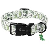 ARING PET Hundehalsband, Hundehalsband mit Grünen Dinosauriern Bedruckt, Niedliches Halsband aus Baumwolle mit Schnellverschluss aus Kunststoffschnalle für Jungen und Mädchen Hunde