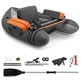 GYMAX Aufblasbares Angelboot, tragbares Belly Boat inkl. Pumpe, Paddel & verstellbaren Schultergurten, Fischerboot mit Fischlineal, Schlauchboot bis 150 kg belastbar (Grau)