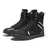 BORLENI Motorradschuhe Herren Motorradstiefel Männer lässige atmungsaktive Leder motorrad sneaker reissverschluß mit Schaltpolster, Rutschfeste Sohle(Schwarz, 46)