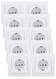 ChiliTec Steckdose Unterputz Weiß 230V Delphi Schutzkontakt-Steckdose mit erhöhtem Berührungsschutz 10 Stück mit tauschbarem Rahmen, Anschlussklemme