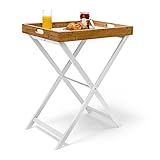 Relaxdays Tabletttisch Bambus H x B x T: ca. 72 x 60 x 40 cm Beistelltisch mit Tablett als Klapptisch und Serviertablett aus Bambus und Holz zum Servieren beim Frühstücken als Tablettständer, weiß