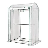 FANTASK Gewächshaus Balkon, Tomatenhaus Winterfest mit PE Gitterfolie & aufrollbarer Reißverschlusstür, Foliengewächshaus mit Metallrahmen für Tomaten, Garten Balkon, 100x81x150cm