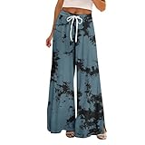 MJGkhiy Rock Hose für Damen, Sommer, leicht, lang, große Größen, Palazzo Boho Strand, Leinenhose mit Taschen, elegant, bedruckt, elastisch, hohe Taille, weite Hose mit Kordelzug, Wsda13, L