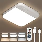 Kambo LED Deckenlampe mit Bewegungsmelder Innen - Dimmbar Deckenleuchte mit Fernbedienung und Timer - Lampe Decke USB Aufladbar Batterie für Flur, Keller, Treppenhaus