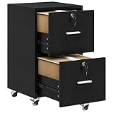 YITAHOME Rollcontainer, Mobiler Aktenschrank, Druckertisch, Abschließbar, 2 Schubladen Verstellbarer Hängeregistratur, Unterschrank, für Dokumente im A4- und Letter-Format, 40x40x68.5 cm (Schwarz)