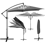 Deuline® ALU Ø300 cm 360 Grad drehbare Ampelschirm Sonnenschirm mit Schutzhülle und Ständer UV-Schutz Wasserabweisende Bespannung Gartenschirm Marktschirm Mallorca-Elite 521815