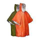 KEQAR Notfall Survival Poncho, 2 Stück Notfall Regenponcho, Survival-Poncho mit Thermo Mylar, für Camping, Wandern, Erste Hilfe, Ultraleicht & Kälteschutz